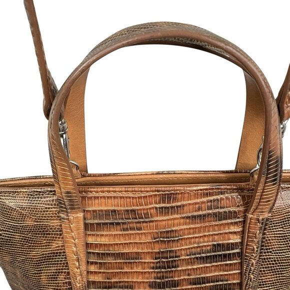 VTG Y2K Faux Snakeskin Double Handles Purse Shoulder Bag Sondra Roberts Brown - Picture 6 of 15